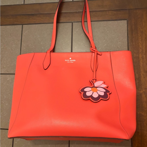 Kate Spade Vibrant Orange Tote with Floral Charm - Picture 3 of 16